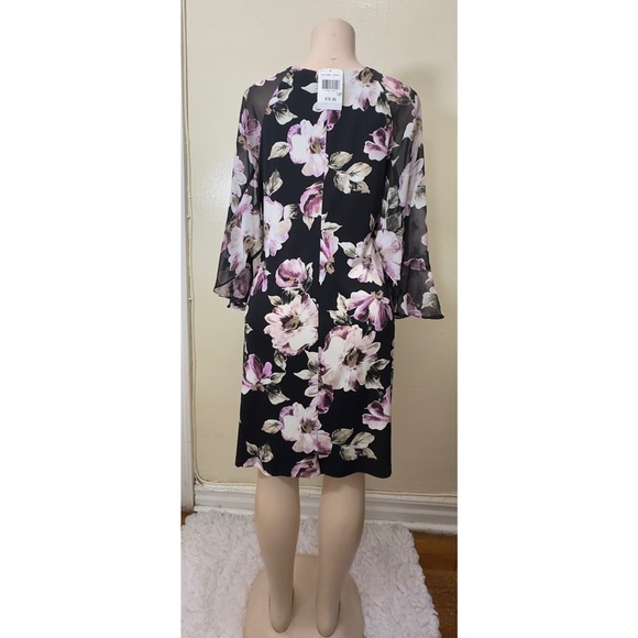 NWT Connected Apparel Black and Pink Floral Long Sleeve Dress - Picture 3 of 7